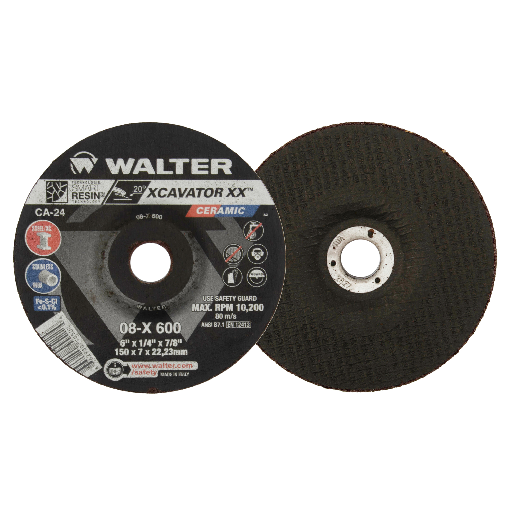 Walter XCAVATOR XX Angle Grinder Grinding Wheels — 6in. x 1/4in. x 7/8in., Ceramic Grain, SMART RESIN Technology, 10 Pcs, Model# 08X600